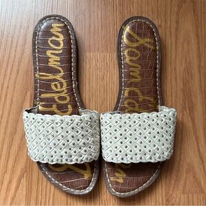 Sam Edelman Cream and Brown Woven Slide Sandals
